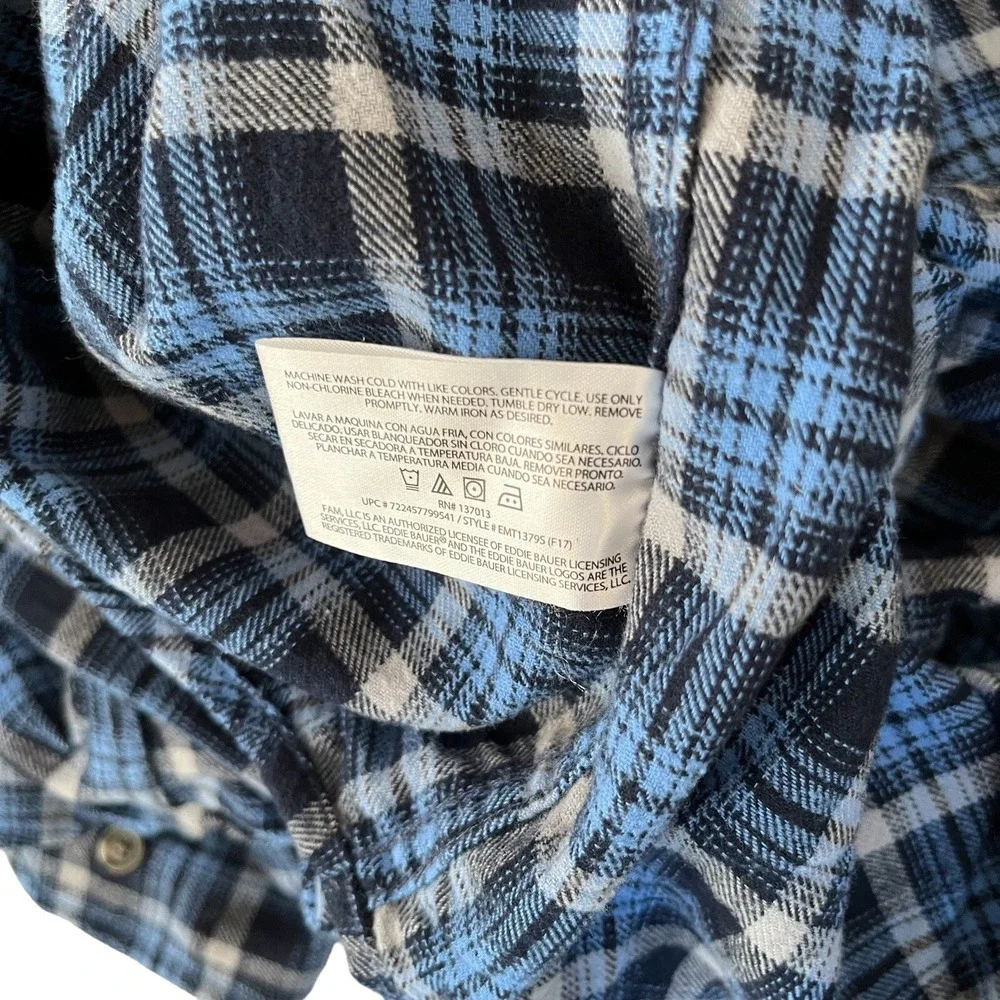 Eddie Bauer Flannel Shirt Mens XXL Blue Plaid Long Sleeve Camp Workwear Button